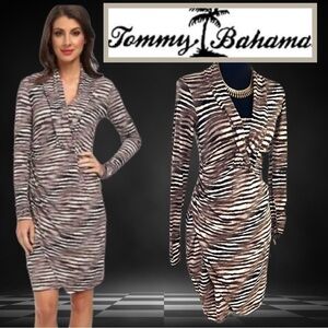 ⭐️TOMMY BAHAMA, Tiger-Tide Long Sleeve Side-Ruched Dress EUC, Size XS